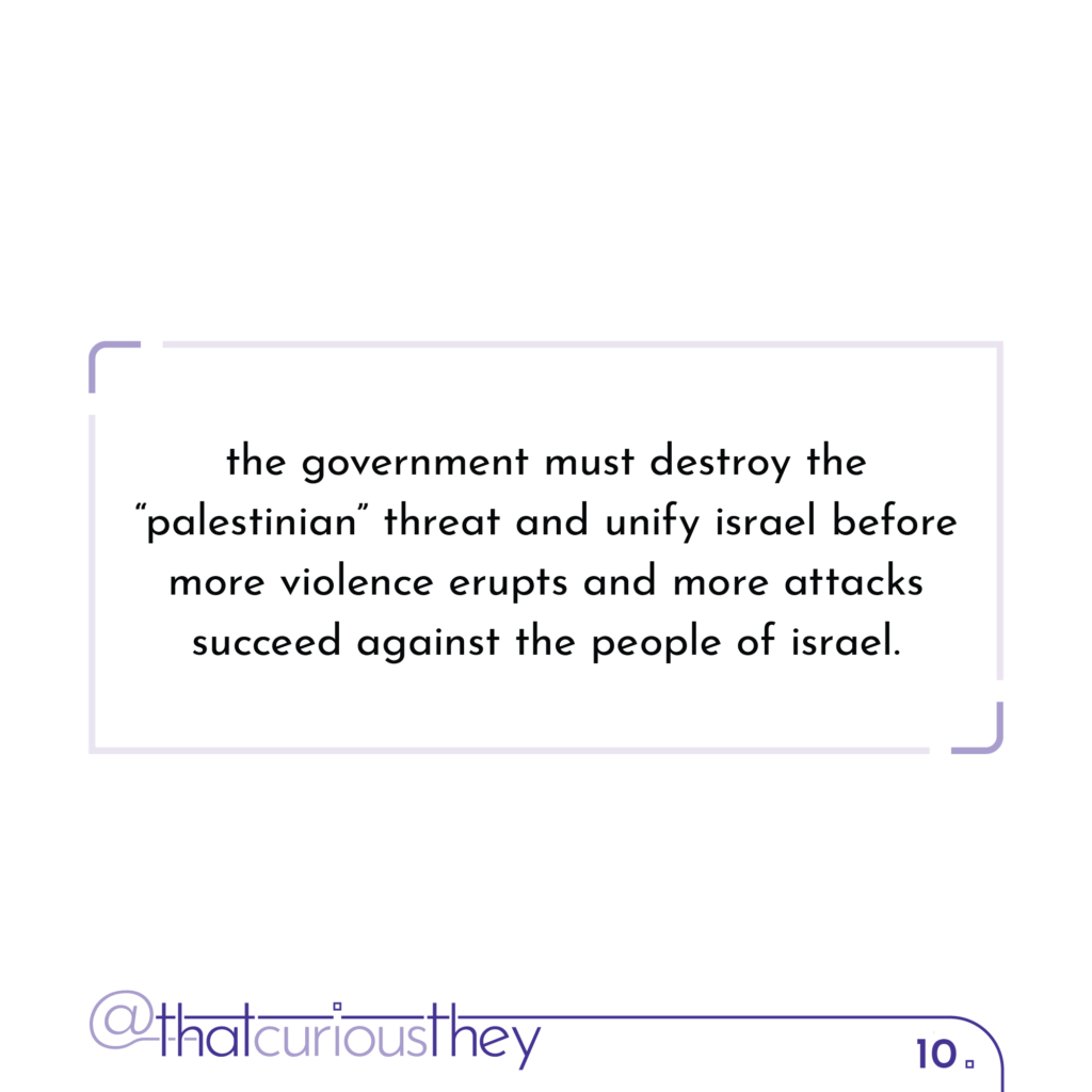 the government must destroy the \"palestinian\" threat and unify israel before more violence erupts and more attacks succeed against the people of israel.